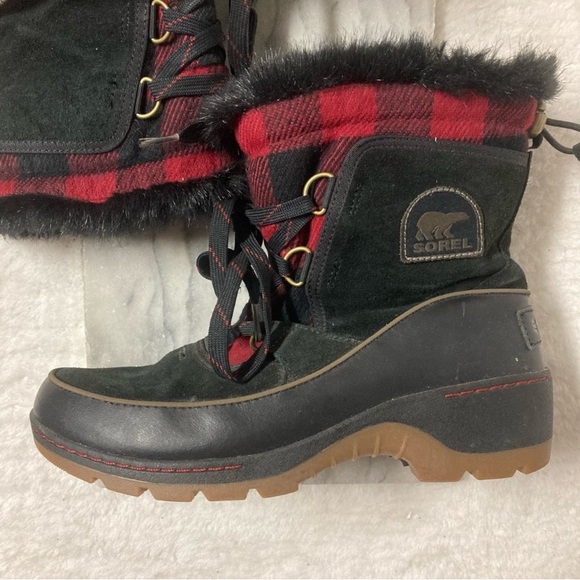 Sorel Tivoli III Winter Boots Size 8 Plaid Red Black Waterproof Soles Faux Fur - Picture 9 of 15